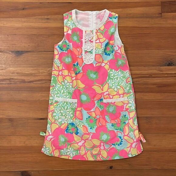 Lilly Pulitzer Pink Ice Cream Social Floral Shift Sleeveless Dress Girls 10 - Picture 10 of 14